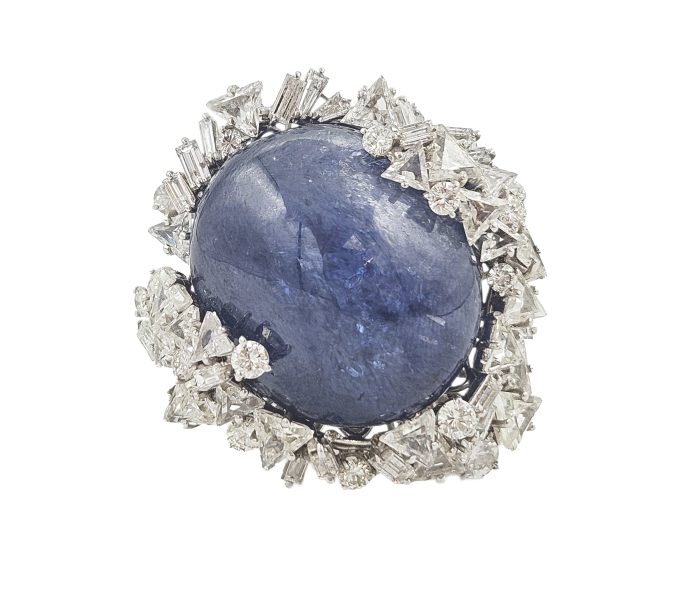 Platinum Cabochon Sapphire & Diamond Ring